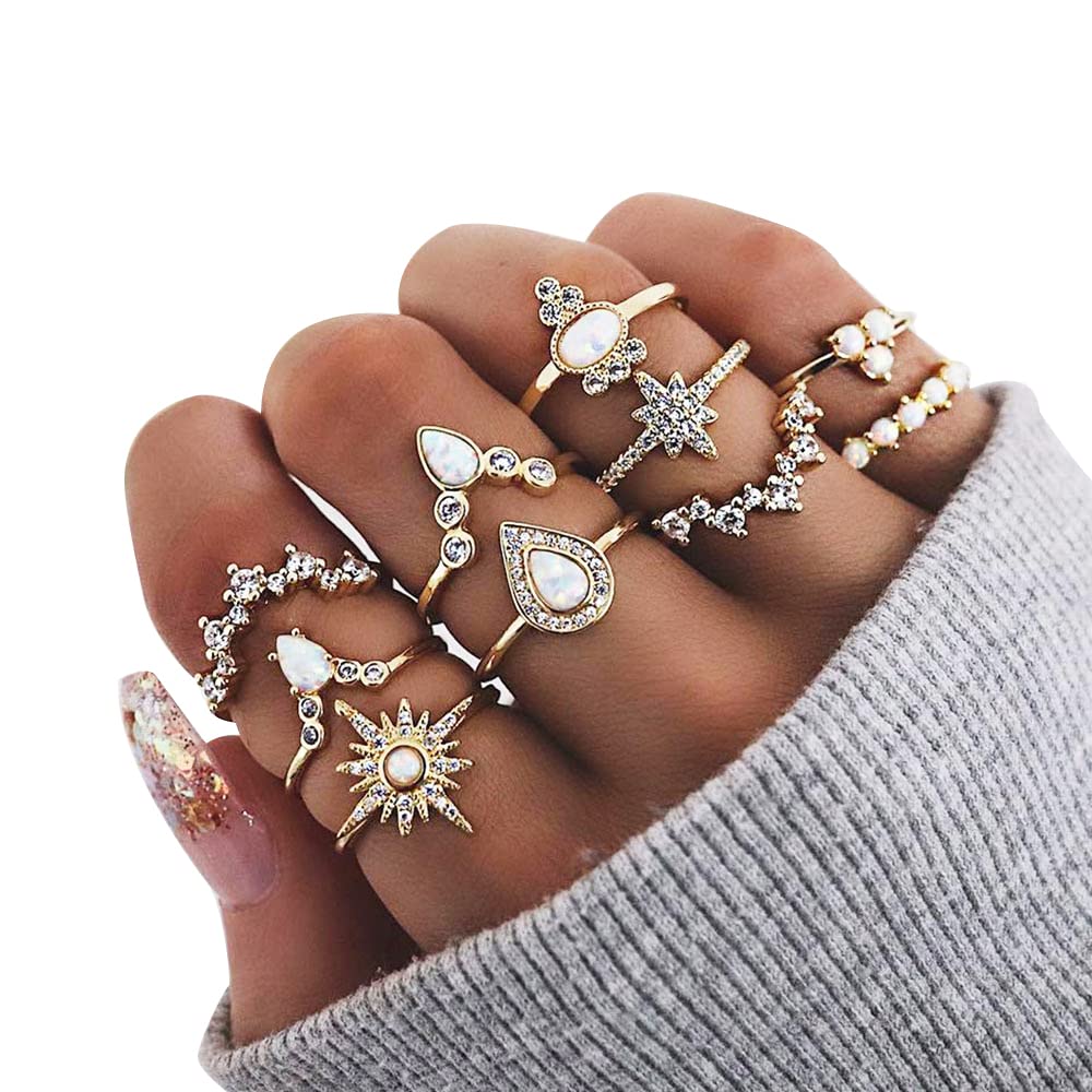 SANNIDHI 10 Pcs Vintage Knuckle Rings for Women Teen Girls, Fashion Combo Stackable Boho Finger Rings Golden-Plating Rhinestone Pearl Index Middle Finger Rings Set Gift SANNIDHI 10 Pcs Vintage Knuckle Rings for Women Teen Girls, Fashion Combo Stackable Boho Finger Rings Golden-Plating Rhinestone Pearl Index Middle Finger Rings Set Gift